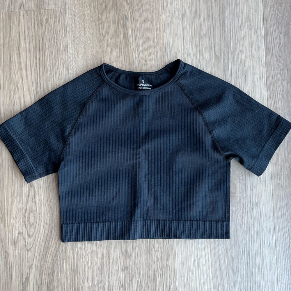 Women SHEIN Sport Easify Seamless Yoga Rib-Knit Crop Top Raglan Sleeve